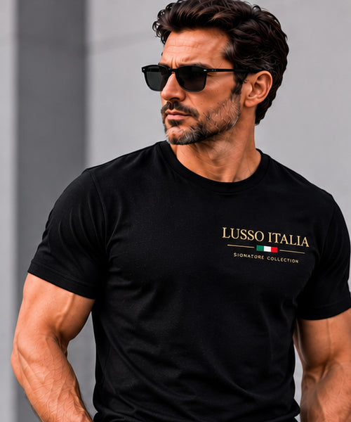 LUSSO ITALIA black T-shirt front model