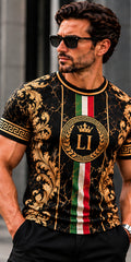 LUSSO ITALIA black gold Greek key T-shirt male front