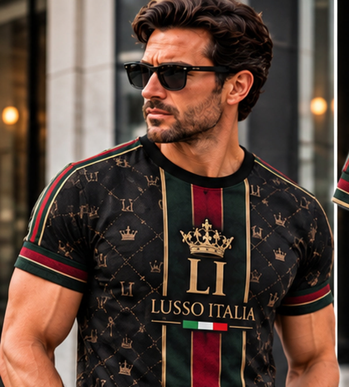 LUSSO ITALIA Black Heritage Monogram T-shirt male front