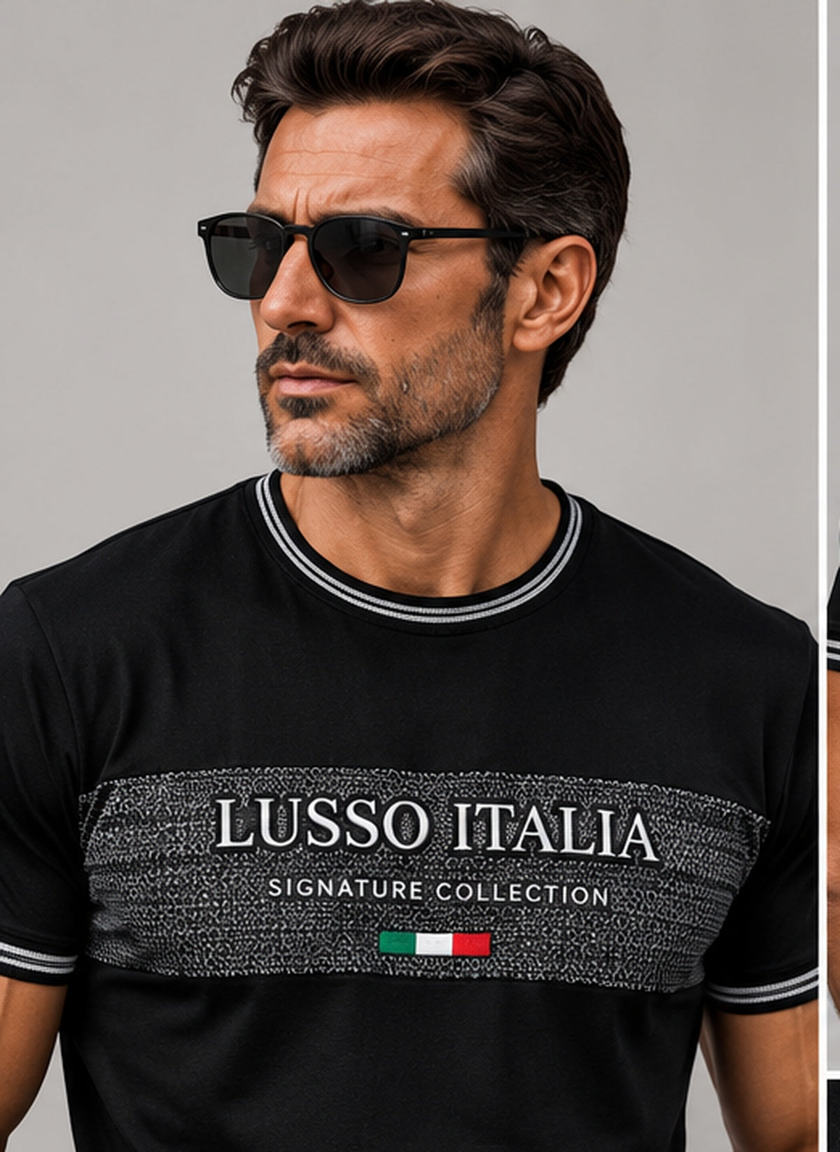 LUSSO ITALIA Venezia black and grey T-shirt front