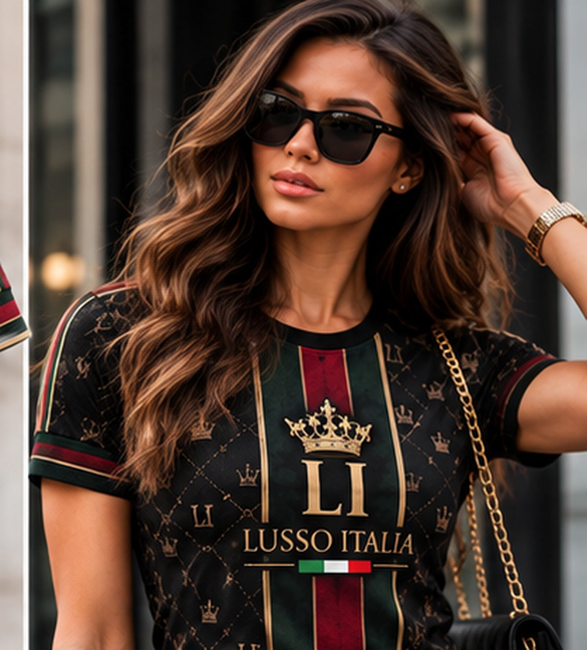 LUSSO ITALIA Black Heritage Monogram T-shirt female model
