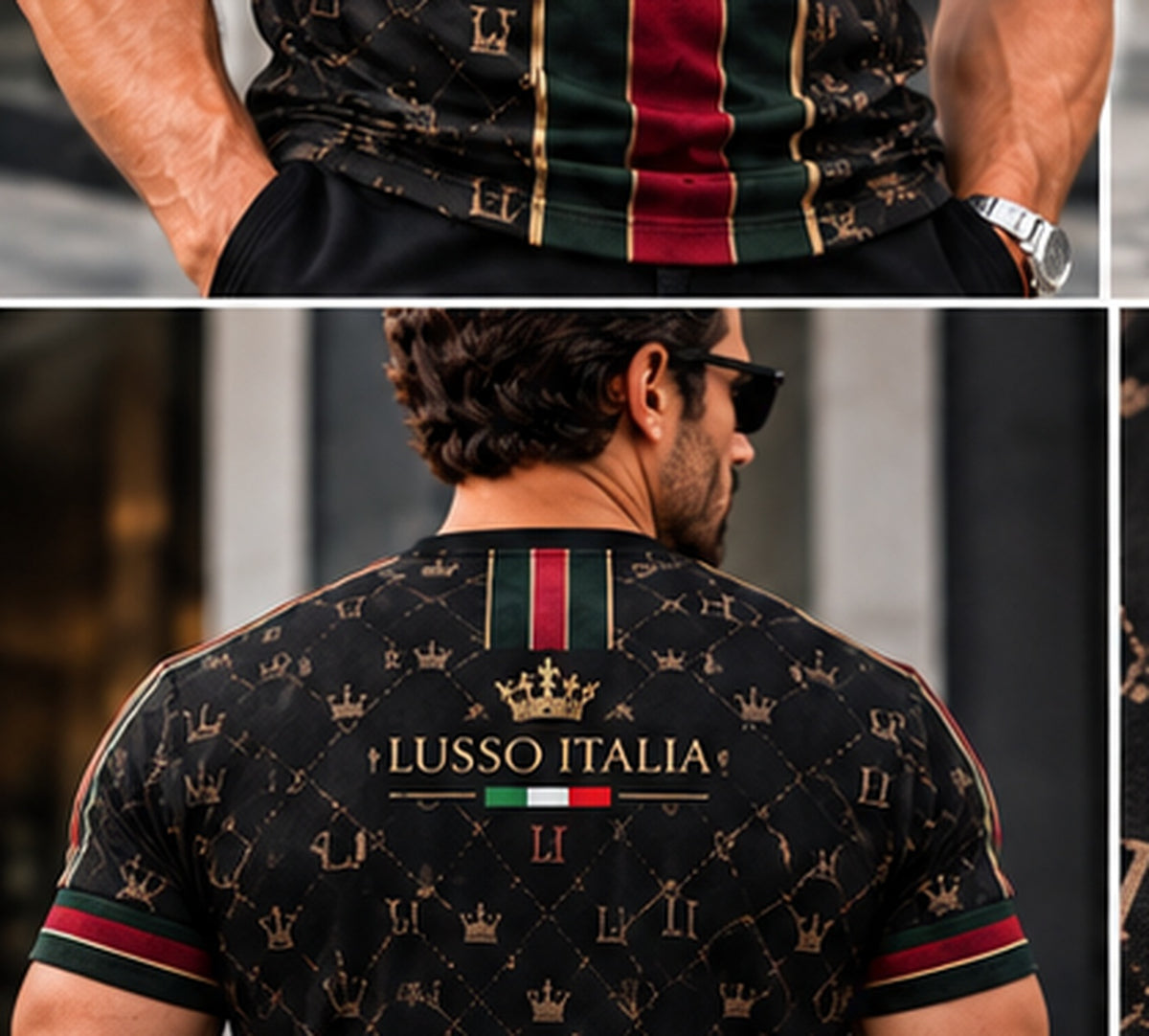 LUSSO ITALIA Black Heritage Monogram T-shirt male back