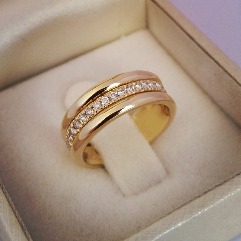 Simple Golden Sliver Rhinestones Ring Copper Plated RIngs Fashion Jewellery