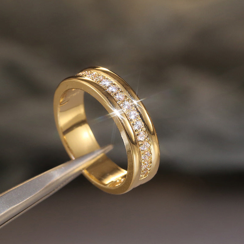Simple Golden Sliver Rhinestones Ring Copper Plated RIngs Fashion Jewellery