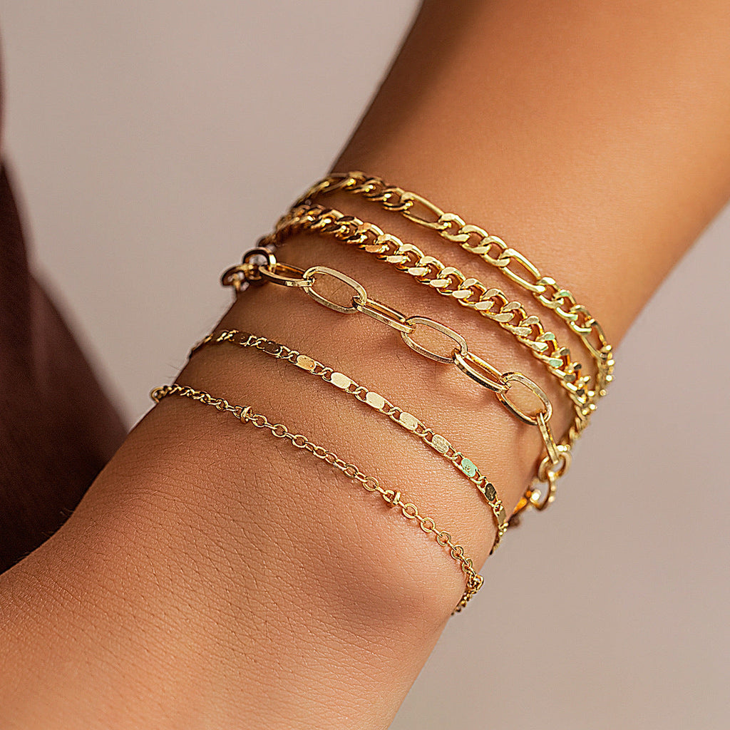 Simple Twin Cross Chain Bracelet for Women – Gold Electroplated Metal, Geometric Style, Personality Jewellery