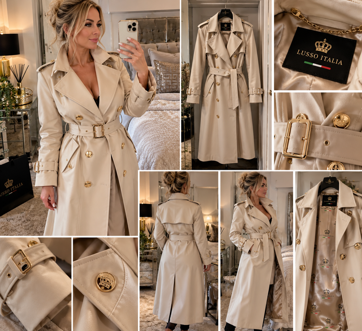 LUSSO ITALIA Sofia Trench lifestyle photography styled at home