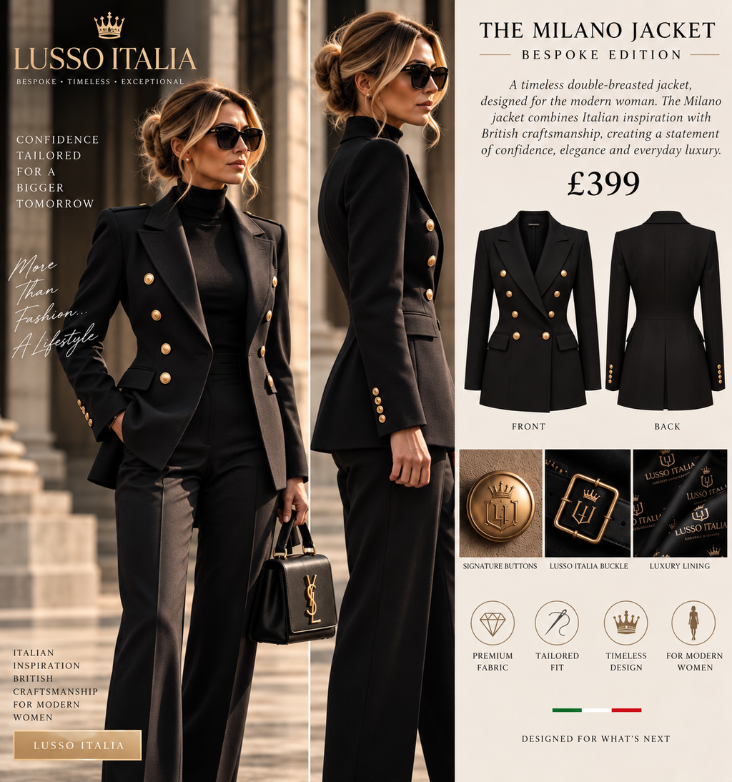 The Milano Jacket — luxury campaign board
