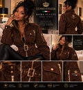 LUSSO ITALIA Roma Sculpt chocolate faux suede sculpted jacket worn by a model