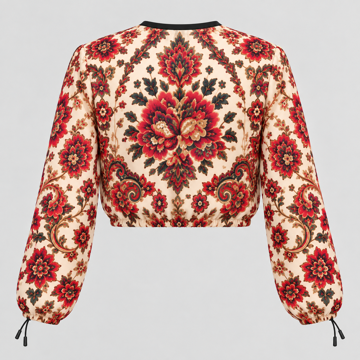 Ivory Rose floral print on H30 cropped chiffon jacket — back concept mockup