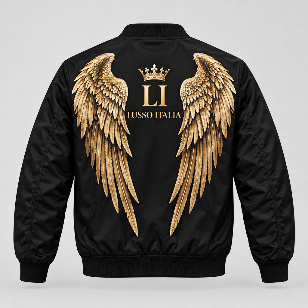 Angel Wing bomber concept mockup, wing artwork on back
