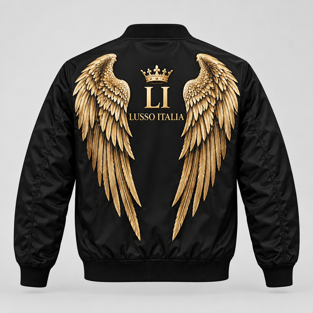 Angel Wing bomber concept mockup, wing artwork on back