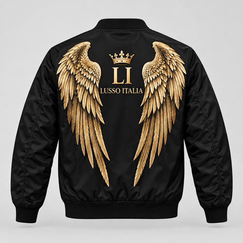 Angel Wing bomber concept mockup, wing artwork on back