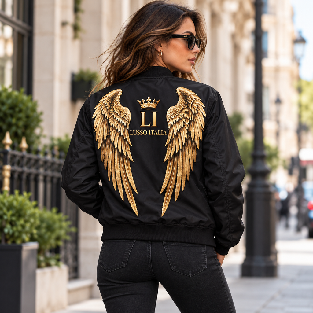 Angel Wing bomber concept mockup on model, back view