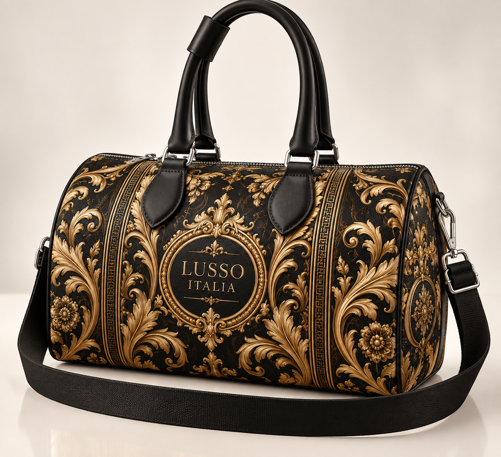 LUSSO ITALIA black and gold baroque small duffle bag