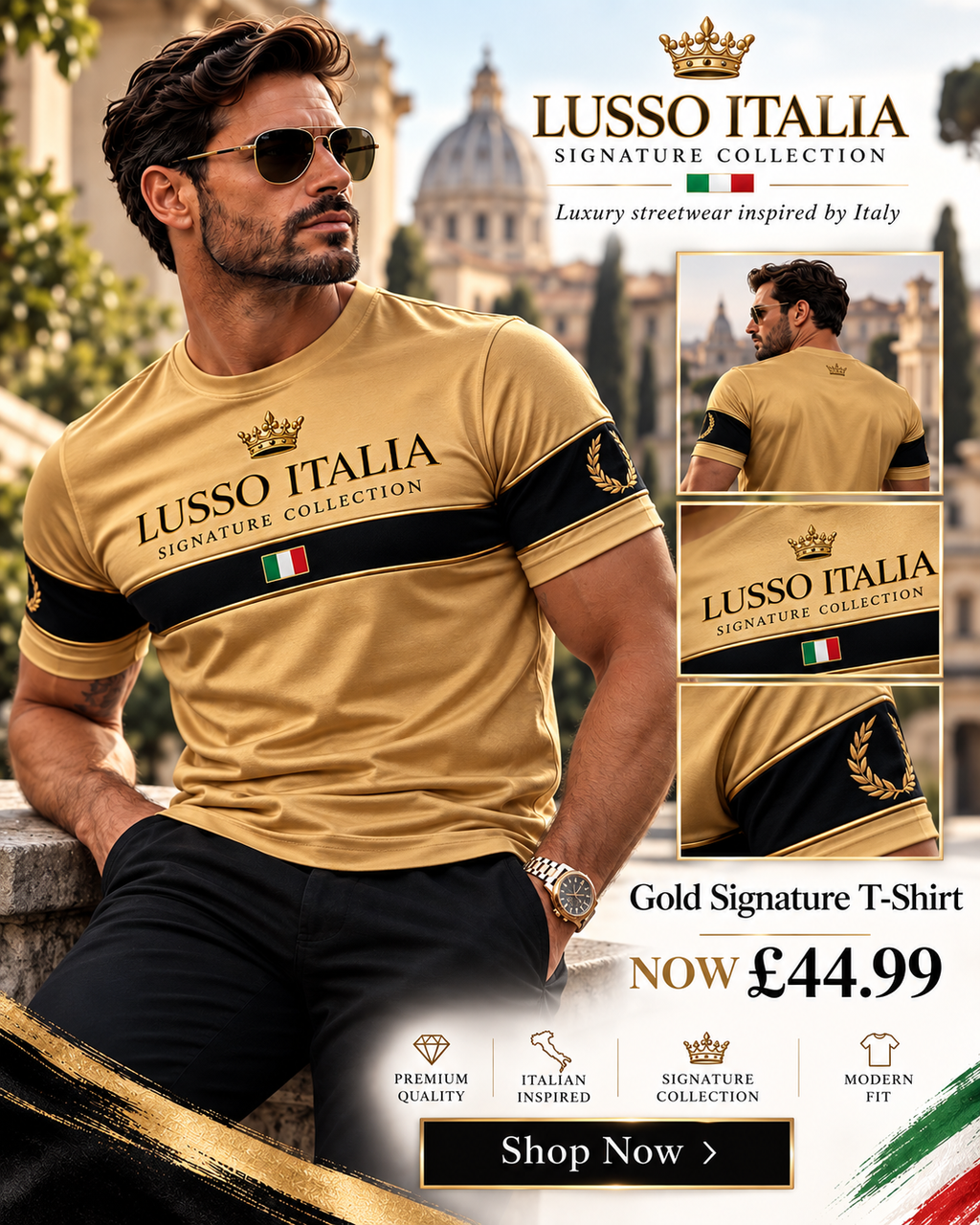Lusso Italia Gold Signature T-Shirt lifestyle