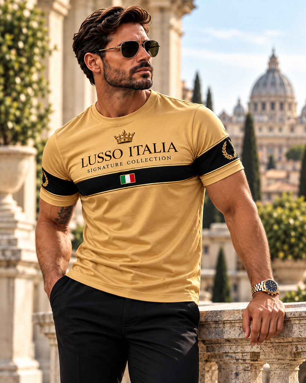 Lusso Italia Gold Signature T-Shirt model view