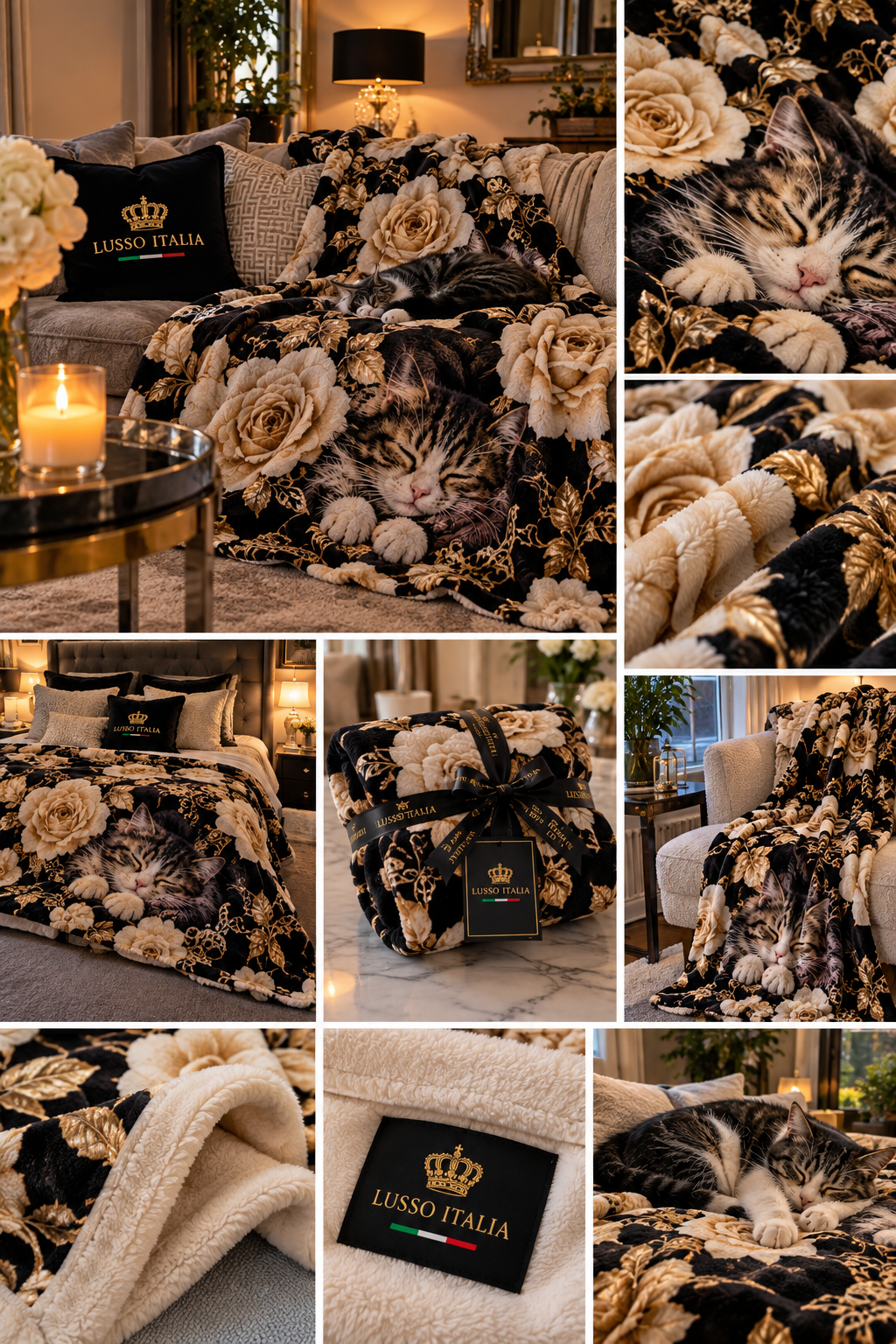 LUSSO ITALIA Luxury Cat Fleece Throw lifestyle image