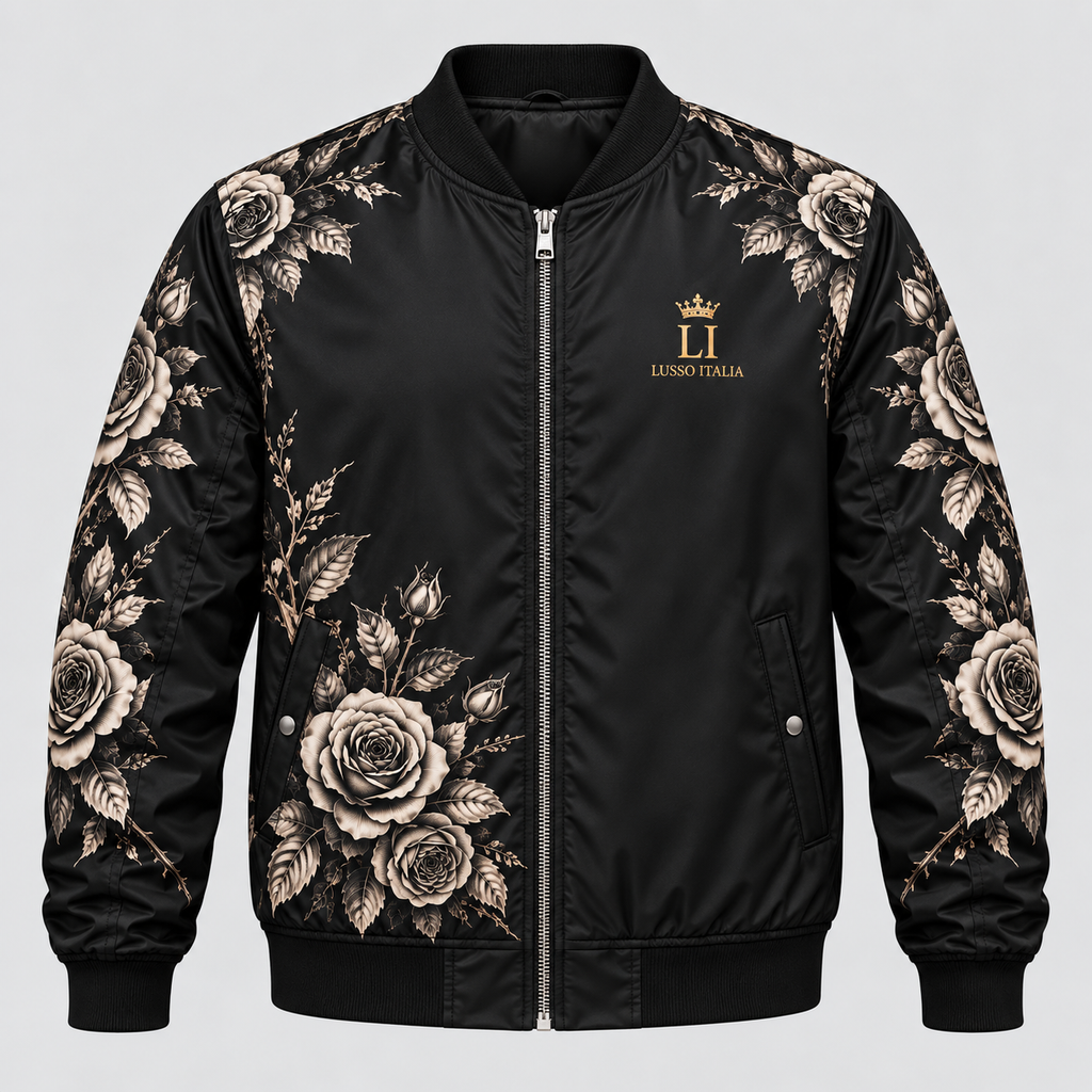 Monochrome Rose bomber concept mockup, front