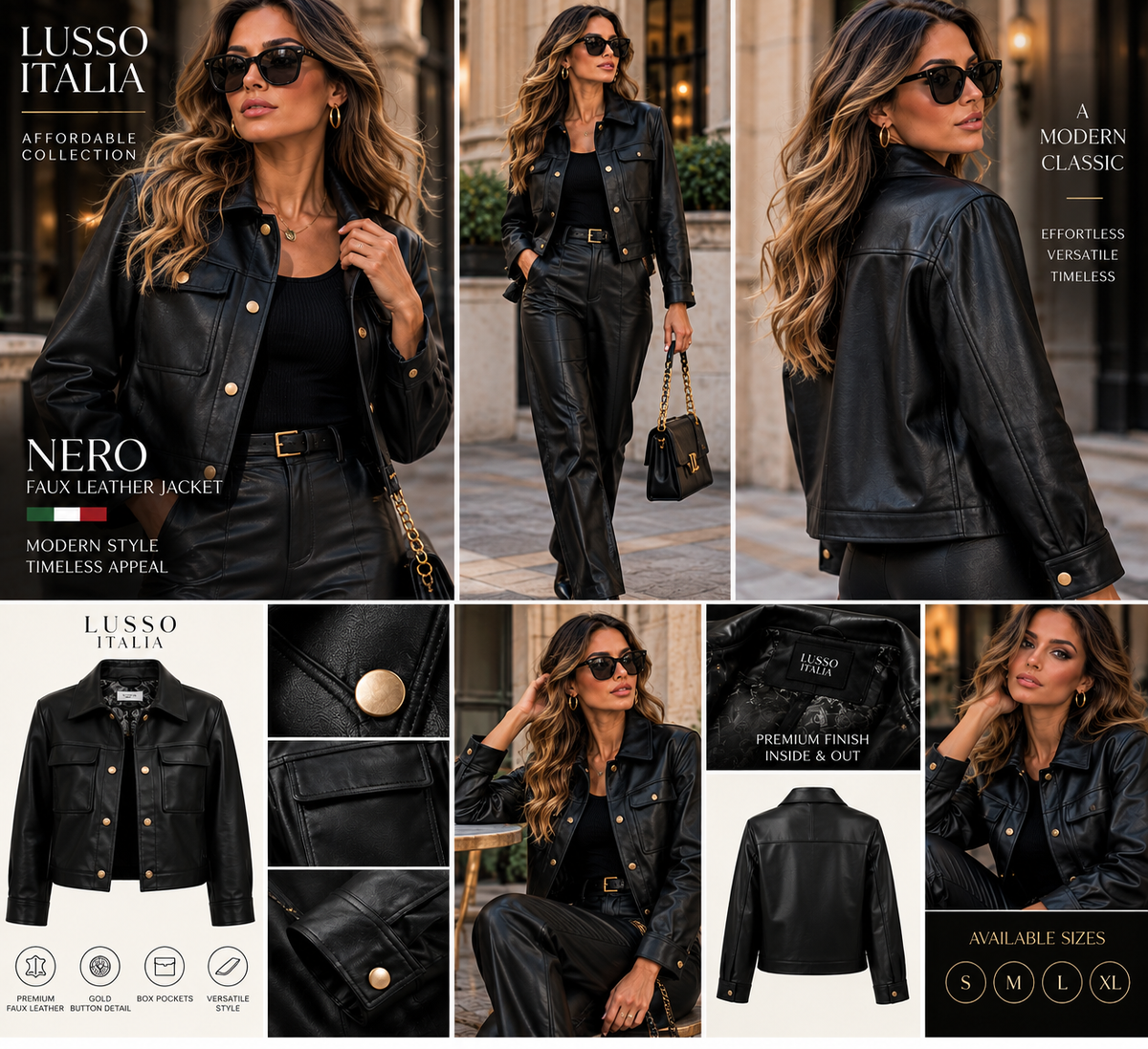 LUSSO ITALIA NERO faux leather jacket luxury editorial lookbook