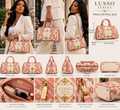 LUSSO ITALIA Pink Royale small duffle bag shown at realistic scale from multiple angles