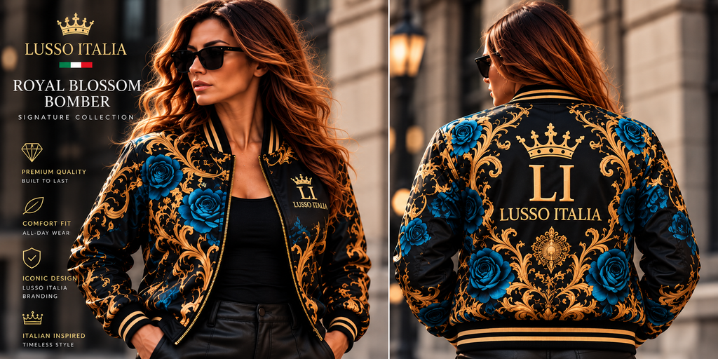 LUSSO ITALIA Royal Blossom Bomber front and back model views