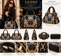 LUSSO ITALIA Royal Blue and Gold Baroque Rivet Shoulder Handbag — accurate Inkedjoy proportions, no bottom feet