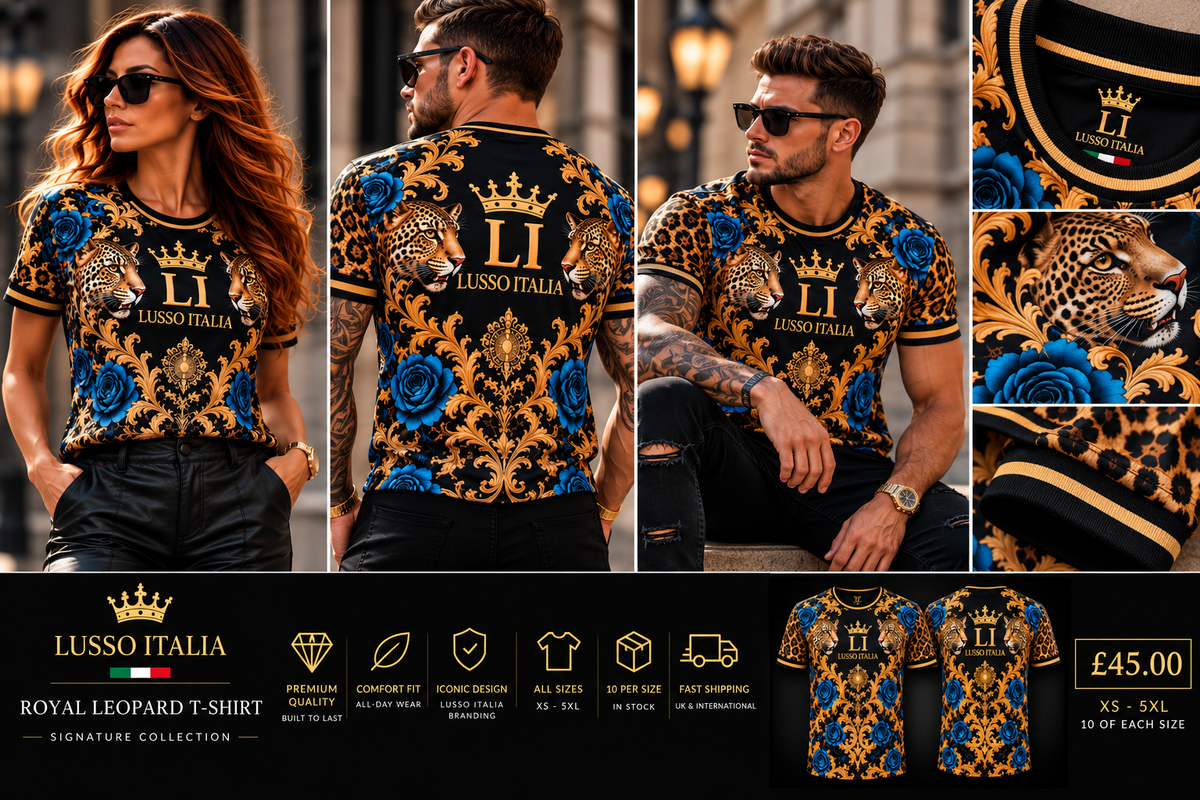 LUSSO ITALIA Royal Leopard T-shirt model and design views