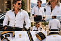 LUSSO ITALIA white black and gold signature men's shirt