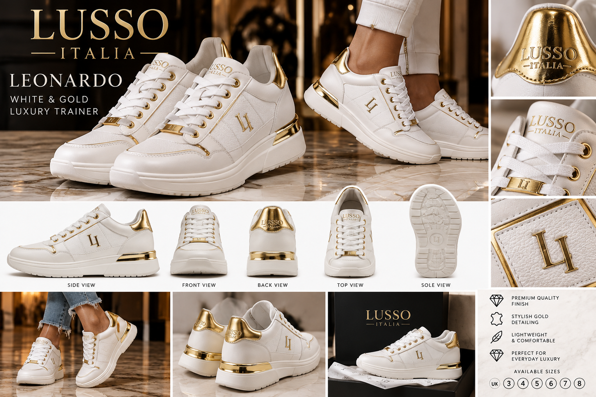 LUSSO ITALIA Leonardo White & Gold Luxury Trainer