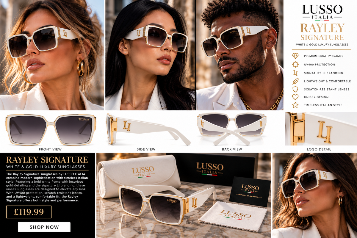 LUSSO ITALIA Rayley Signature white and gold luxury sunglasses