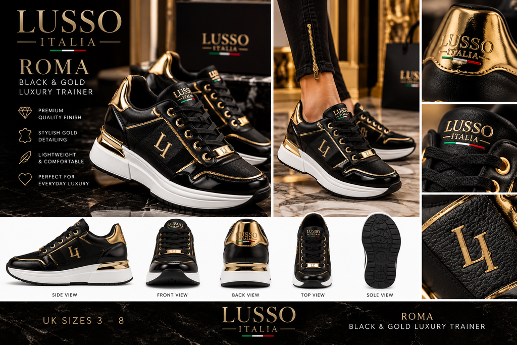 LUSSO ITALIA Roma Black & Gold Unisex Luxury Trainer