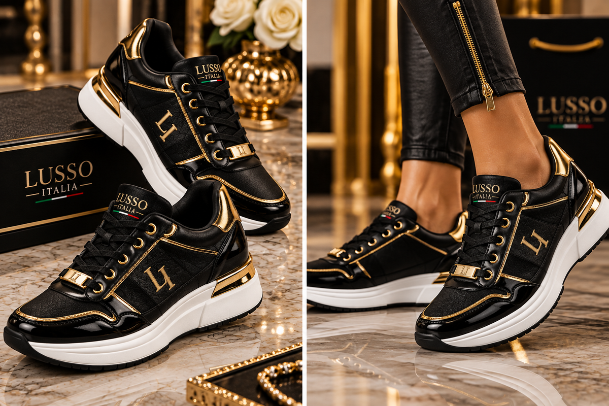LUSSO ITALIA Roma Black & Gold Unisex Luxury Trainer lifestyle