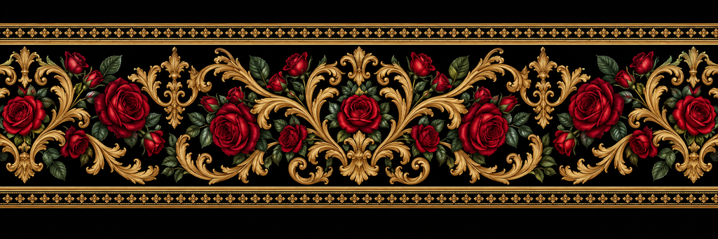 Flat print artwork for black gold and red rose scarf