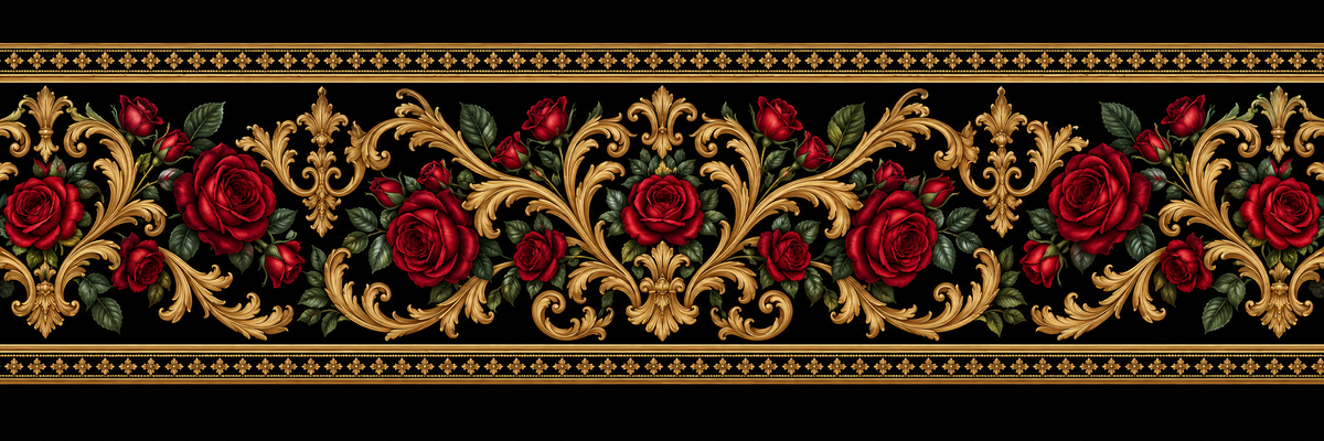 Flat print artwork for black gold and red rose scarf